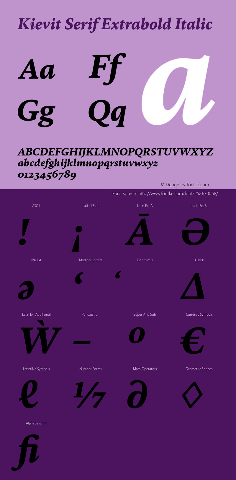 Kievit Serif Extrabold Italic Version 1.000, build 1030, FoPs, FL 5.04图片样张