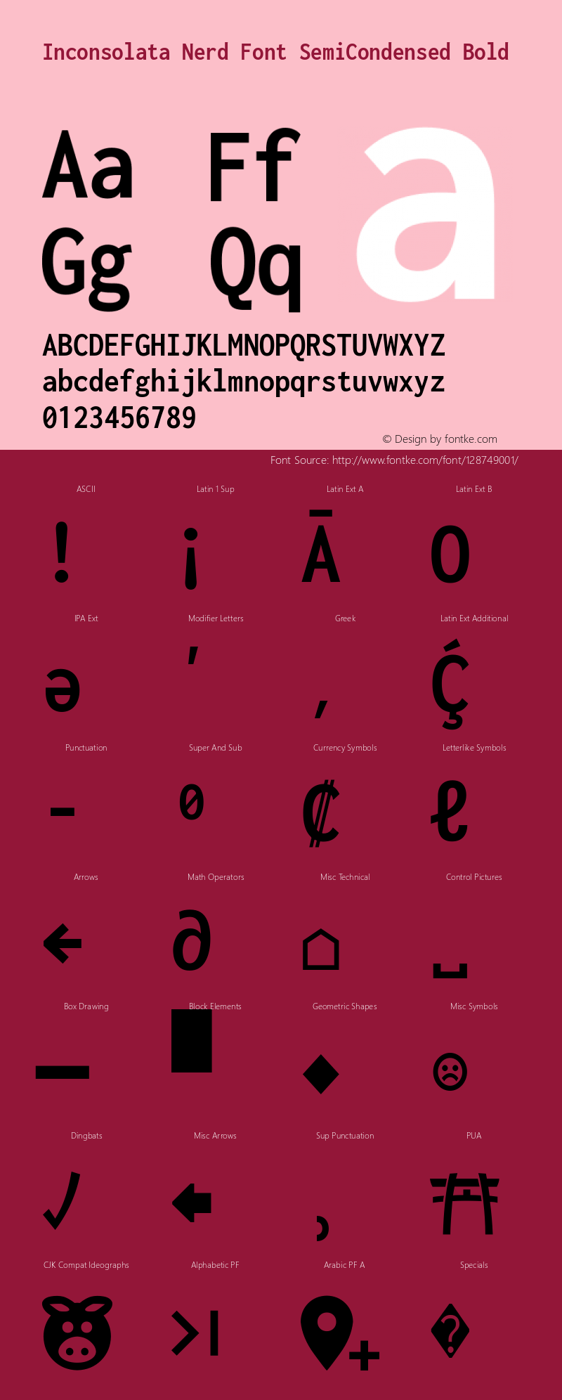 Inconsolata SemiCondensed Bold Nerd Font Complete Version 3.001图片样张