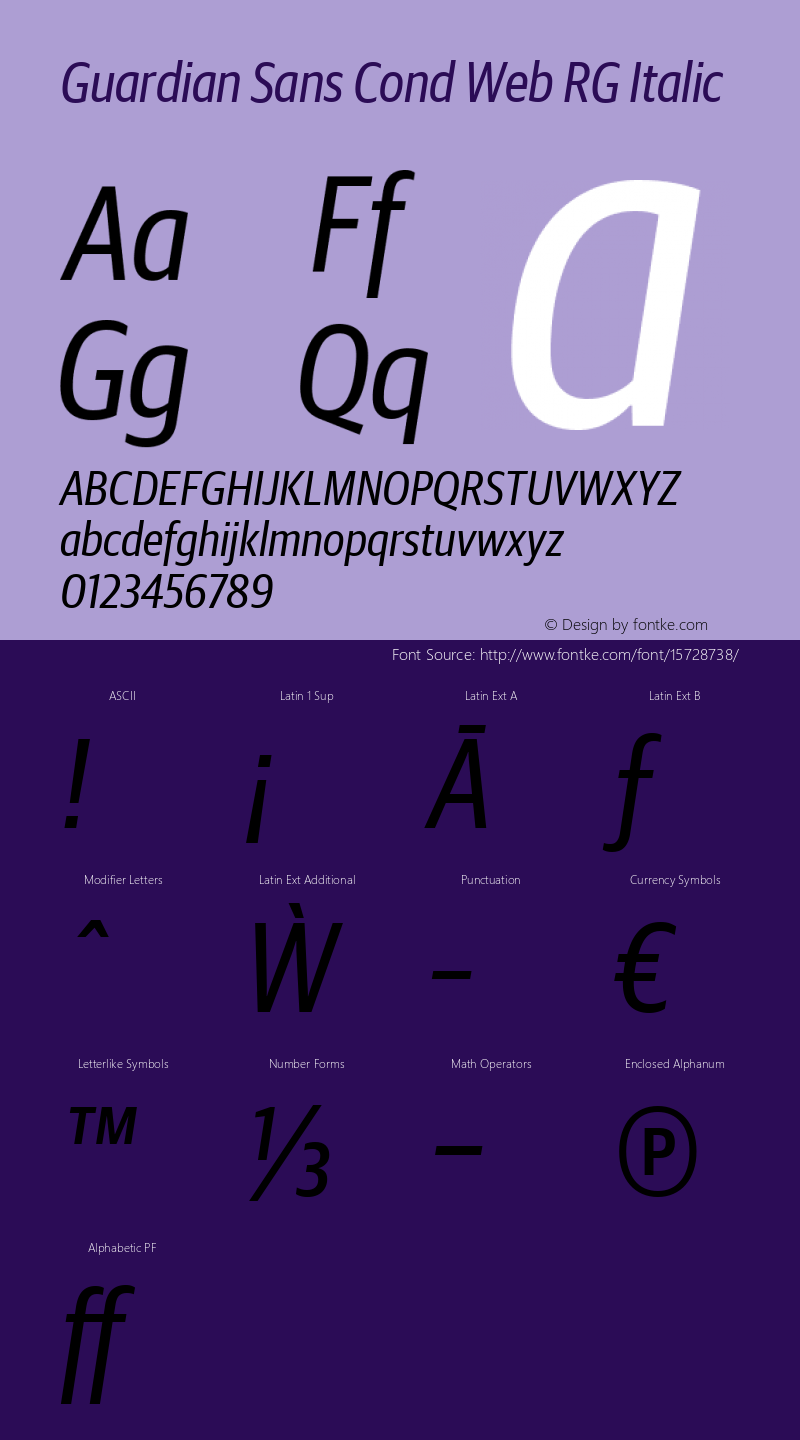 Guardian Sans Cond Web RG Italic Version 1.1 2012图片样张