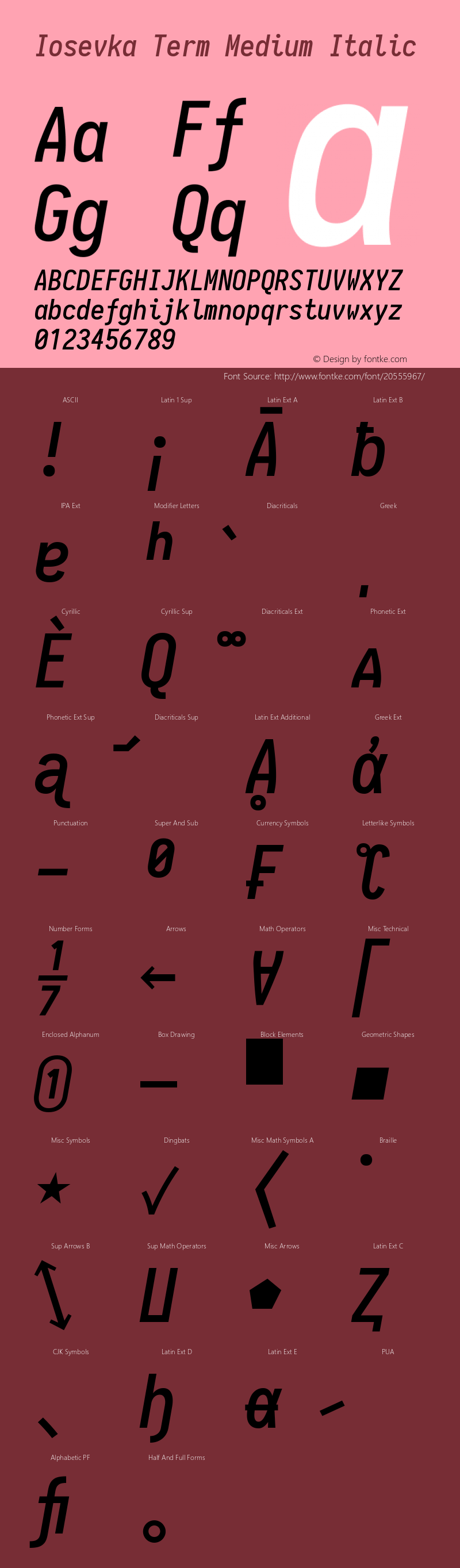 Iosevka Term Medium Italic 1.12.5; ttfautohint (v1.6)图片样张