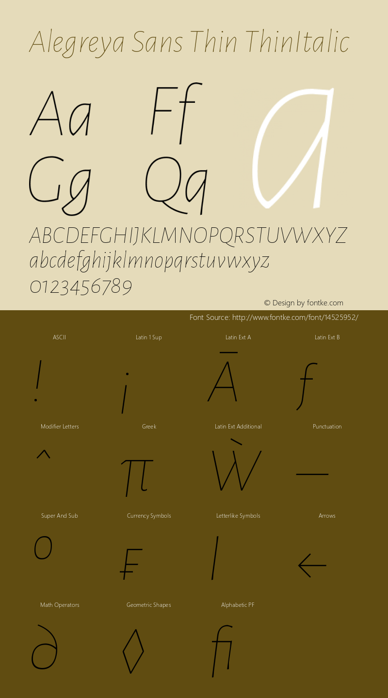 Alegreya Sans Thin ThinItalic Version 1.000;PS 001.000;hot图片样张