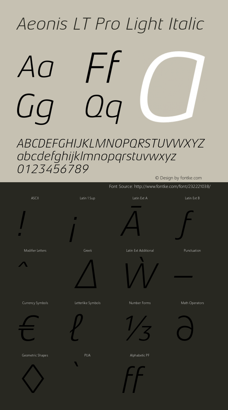 Aeonis LT Pro Light Italic Version 1.100图片样张