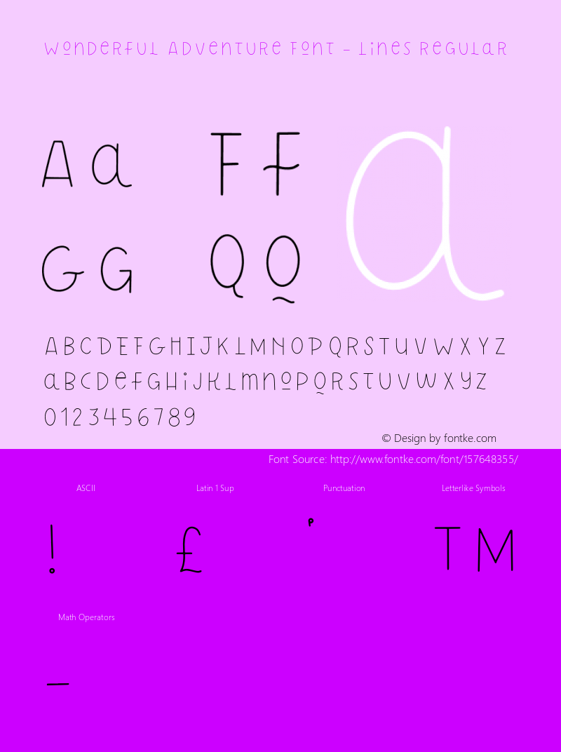 Wonderful Adventure Font - Lines Regular Version 1.000;hotconv 1.0.109;makeotfexe 2.5.65596图片样张