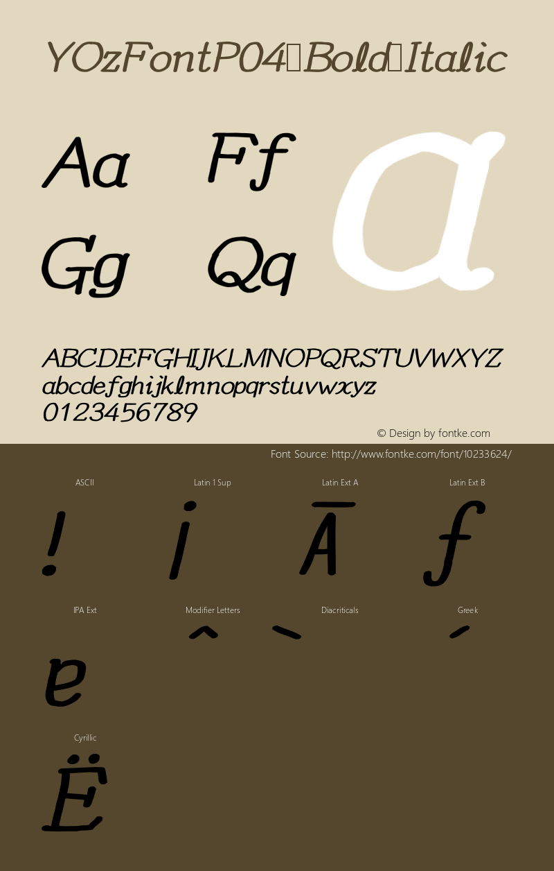 YOzFontP04 Bold Italic Version 12.14图片样张