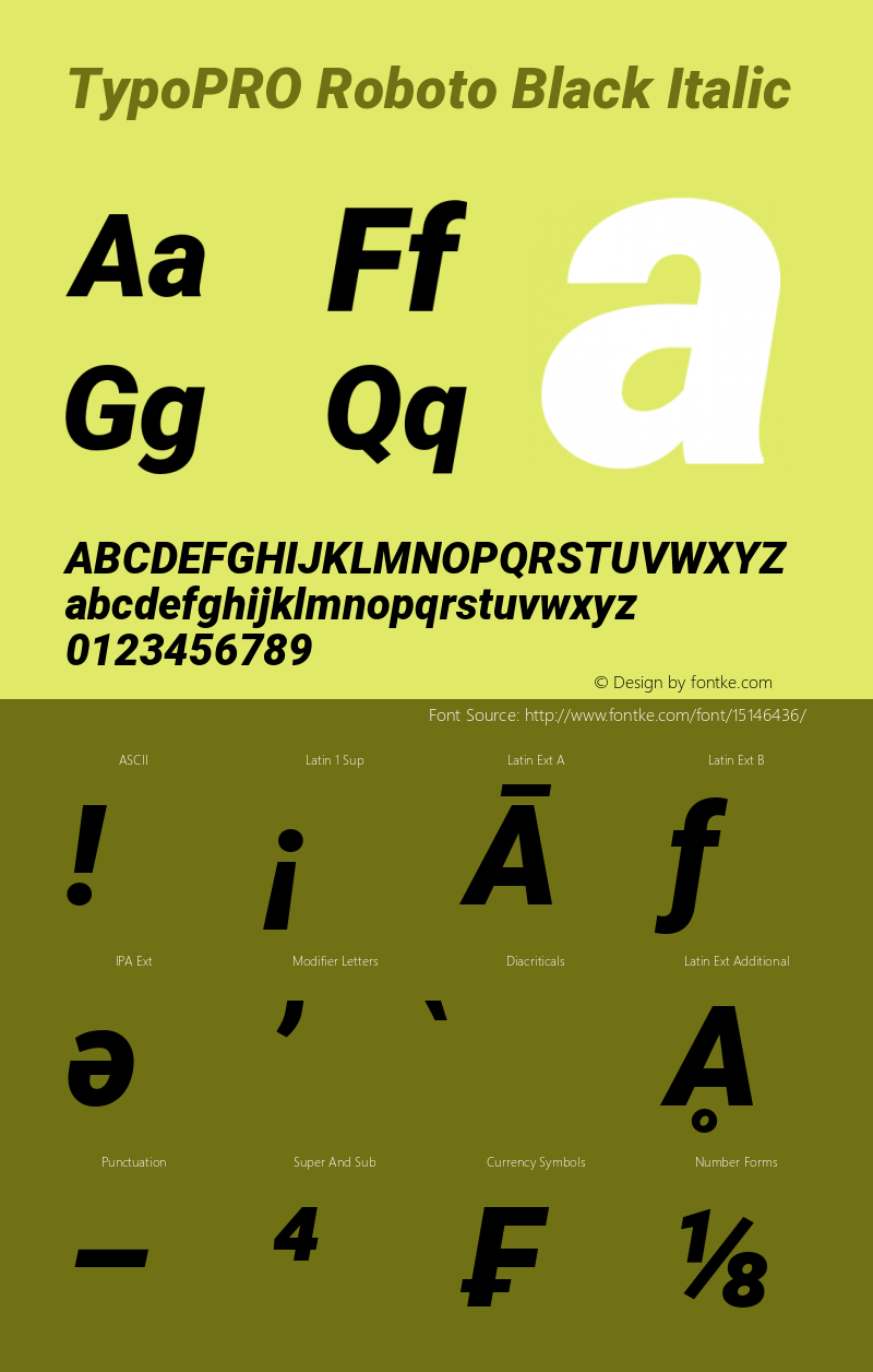 TypoPRO Roboto Black Italic Version 2.000980; 2014图片样张