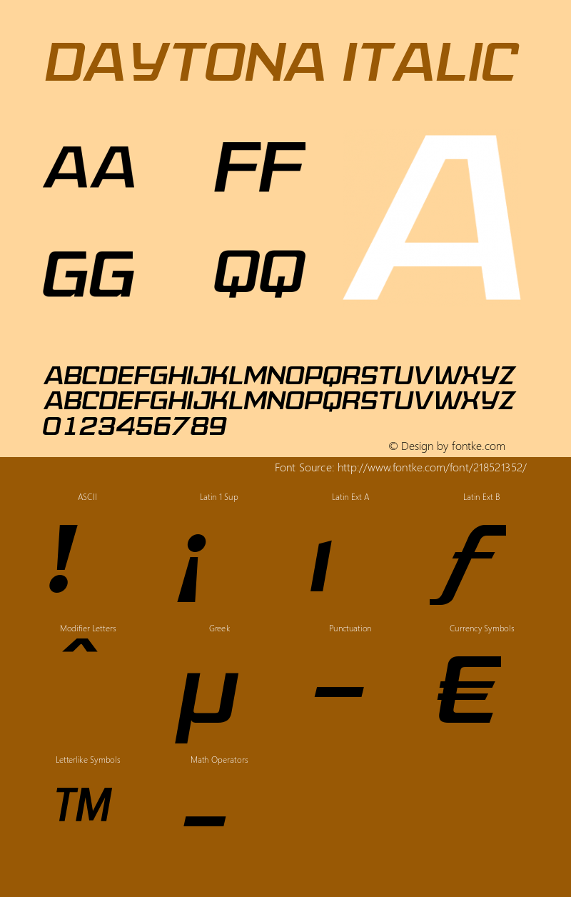 Daytona Italic Version 1.00 March 25, 2015, initial release图片样张