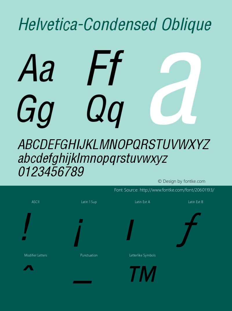 Helvetica Condensed Oblique 图片样张