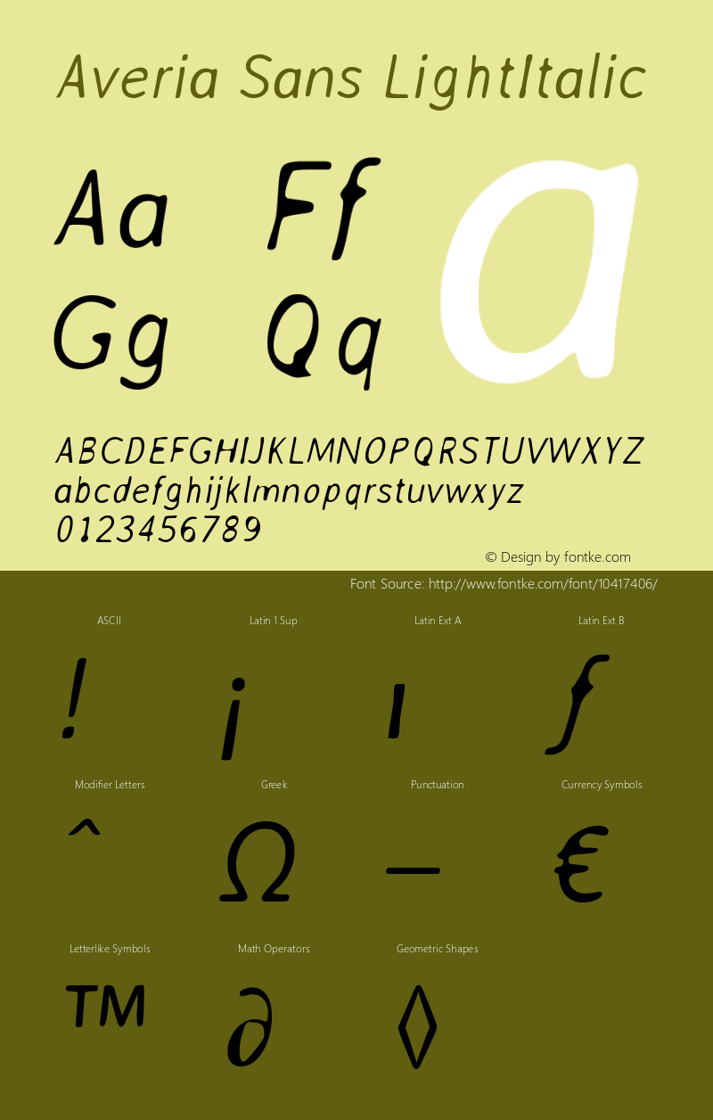 Averia Sans LightItalic Version 1.0图片样张