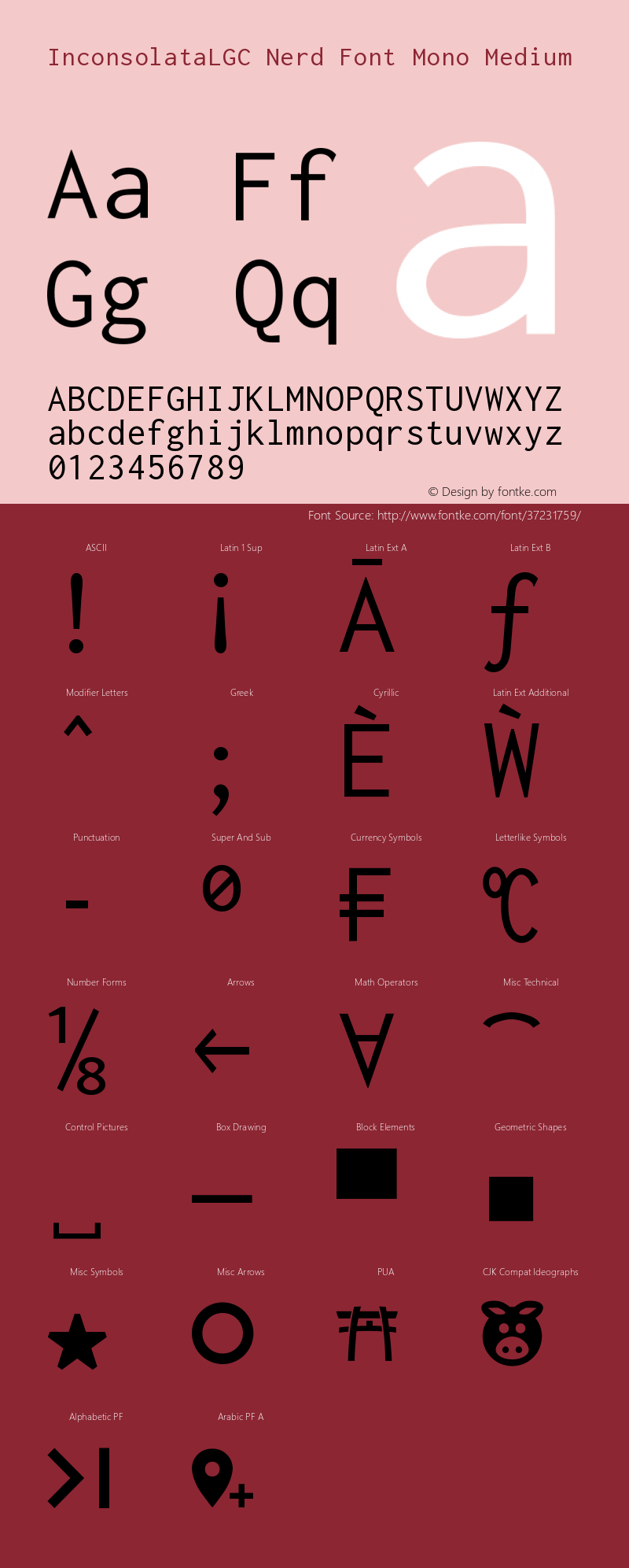 Inconsolata LGC Nerd Font Complete Mono Version 1.3;Nerd Fonts 2.0.0图片样张