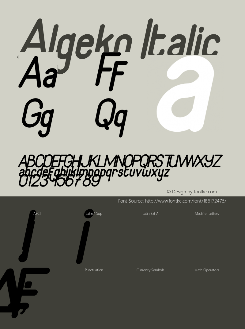 Algeko Italic Version 1.00;November 6, 2021;FontCreator 12.0.0.2555 64-bit图片样张