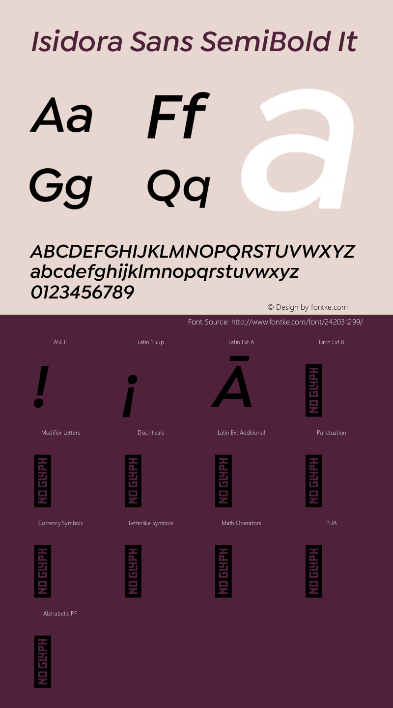 Isidora Sans SemiBold It Version 1.000;PS 001.000;hotconv 1.0.88;makeotf.lib2.5.64775图片样张