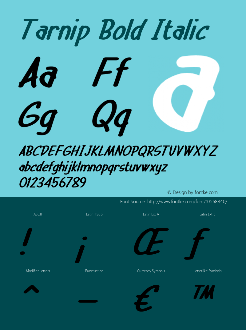 Tarnip Bold Italic Version 1.000图片样张