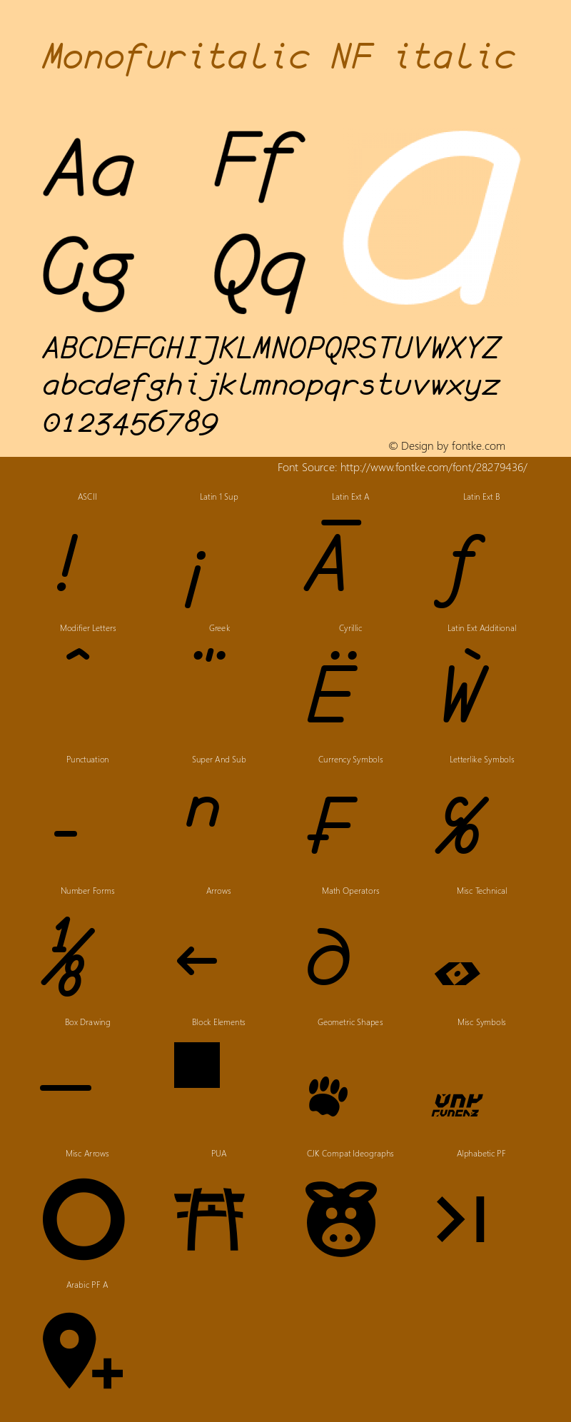 monofur italic Nerd Font Complete Windows Compatible unci 1.0 2000-04-14图片样张