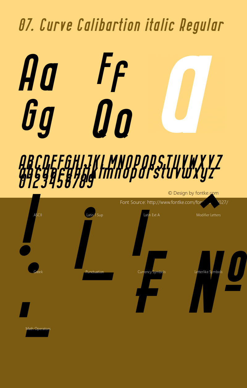 07. Curve Calibartion italic Version 1.00;December 27, 2018;FontCreator 11.0.0.2408 32-bit图片样张