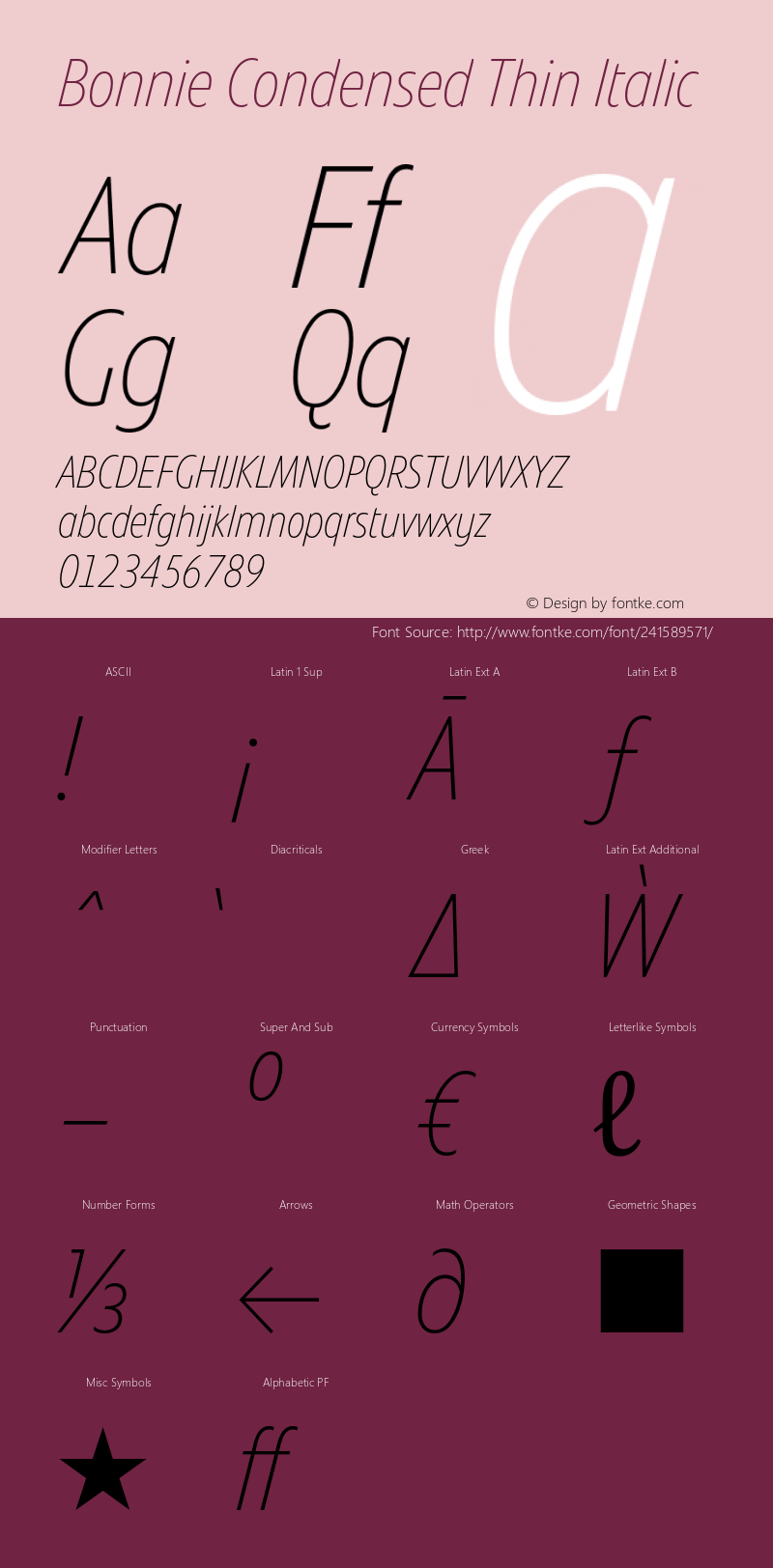 Bonnie Condensed Thin Italic Version 1.400图片样张