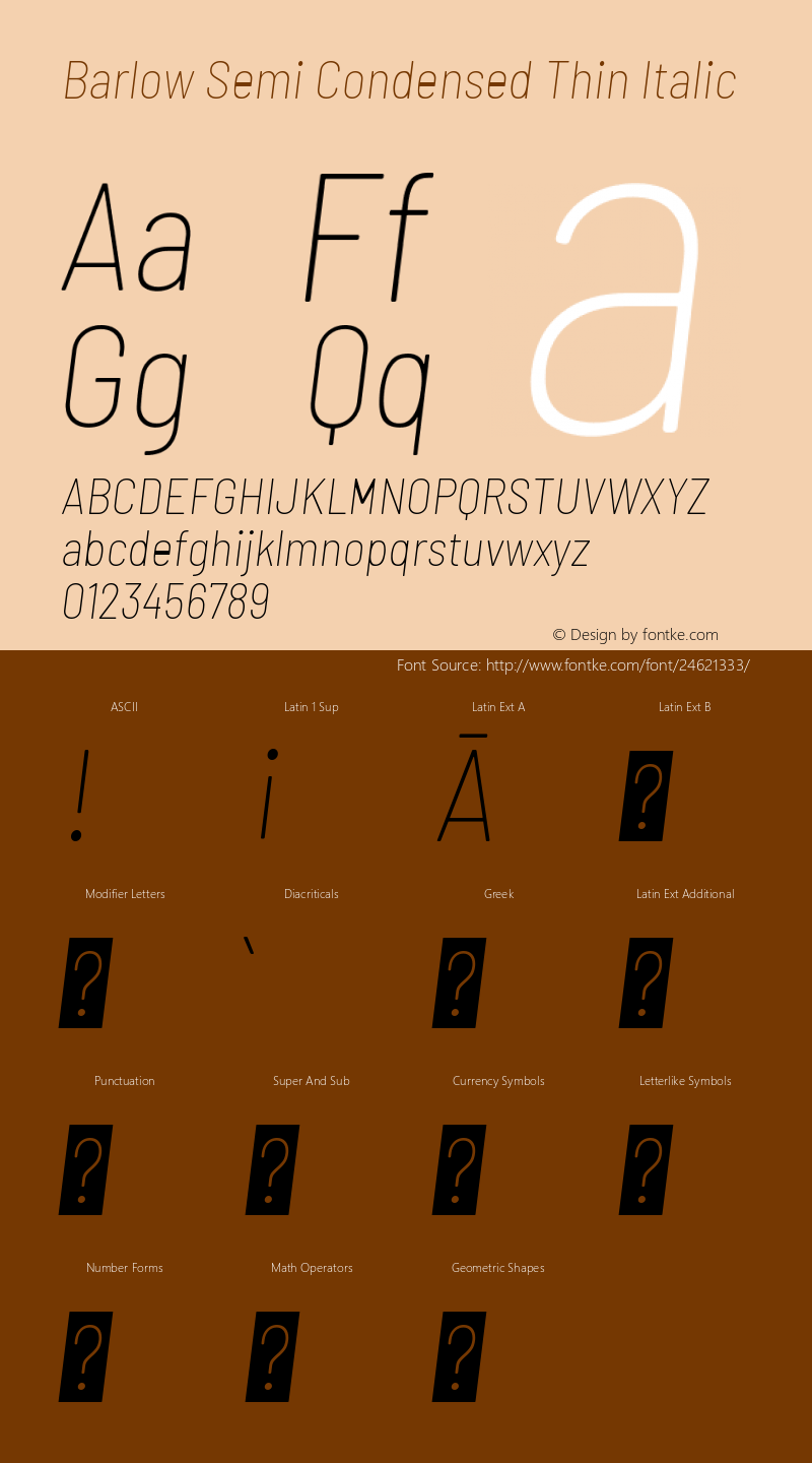 Barlow Semi Condensed Thin Italic Version 1.200图片样张