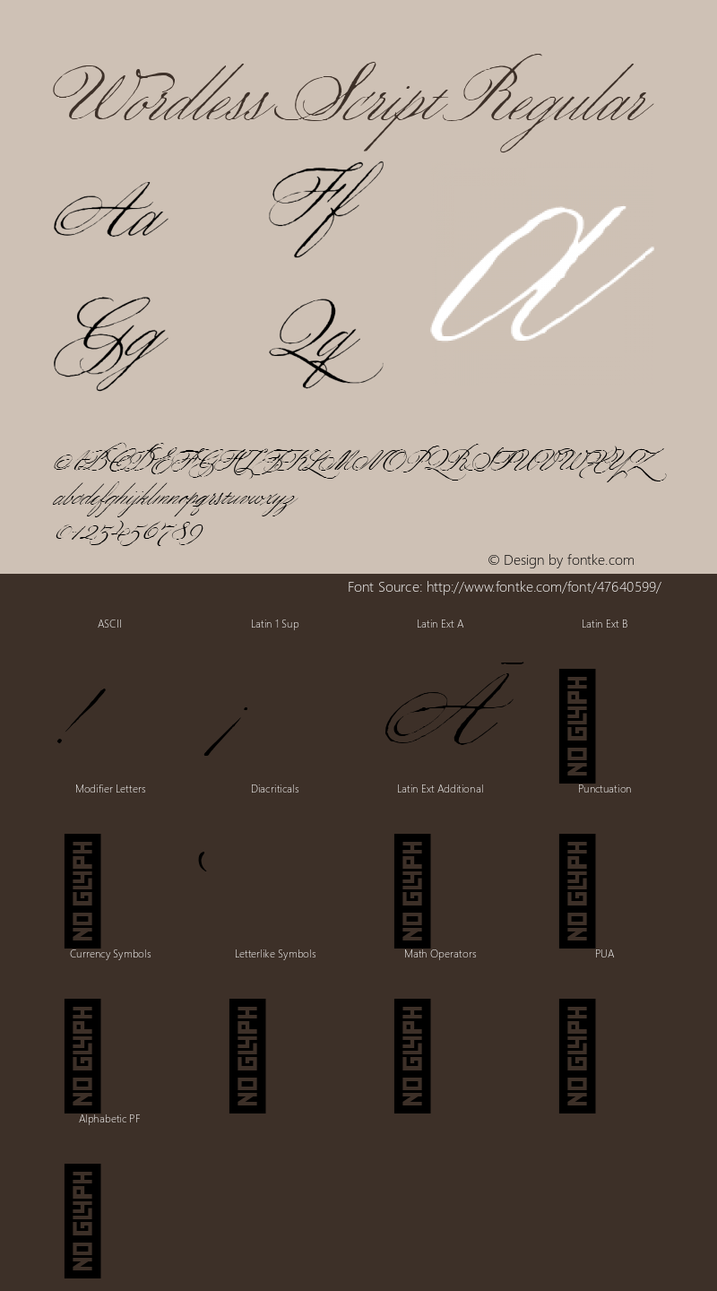 Wordless Script Regular Version 1.000;PS 001.000;hotconv 1.0.88;makeotf.lib2.5.64775图片样张