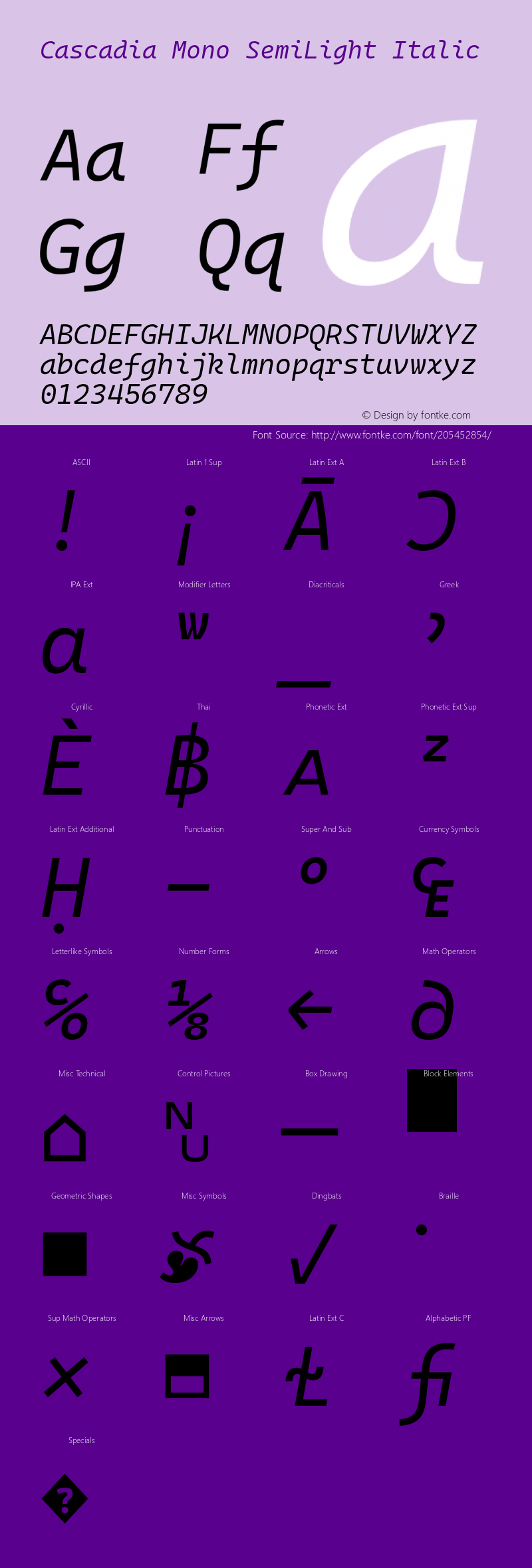 Cascadia Mono SemiLight Italic Version 2111.001图片样张