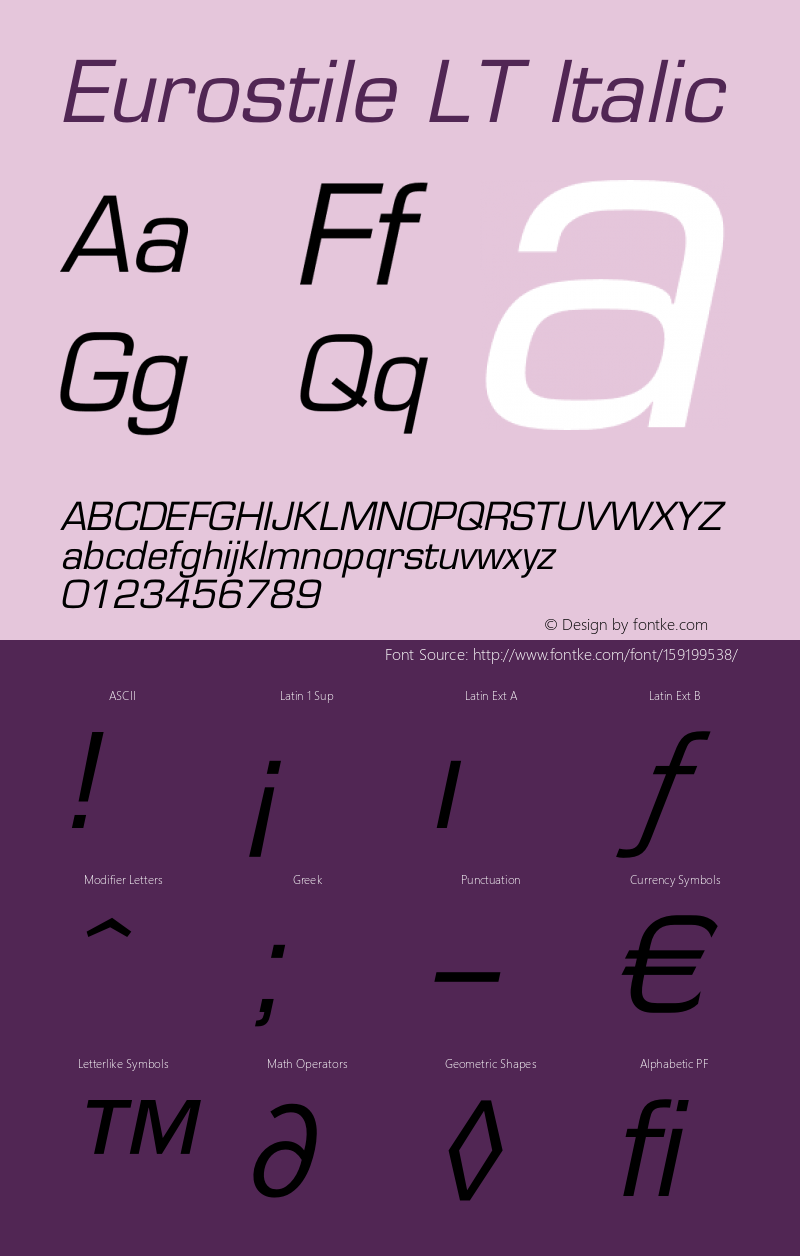 Eurostile LT Oblique Version 6.1; 2002图片样张