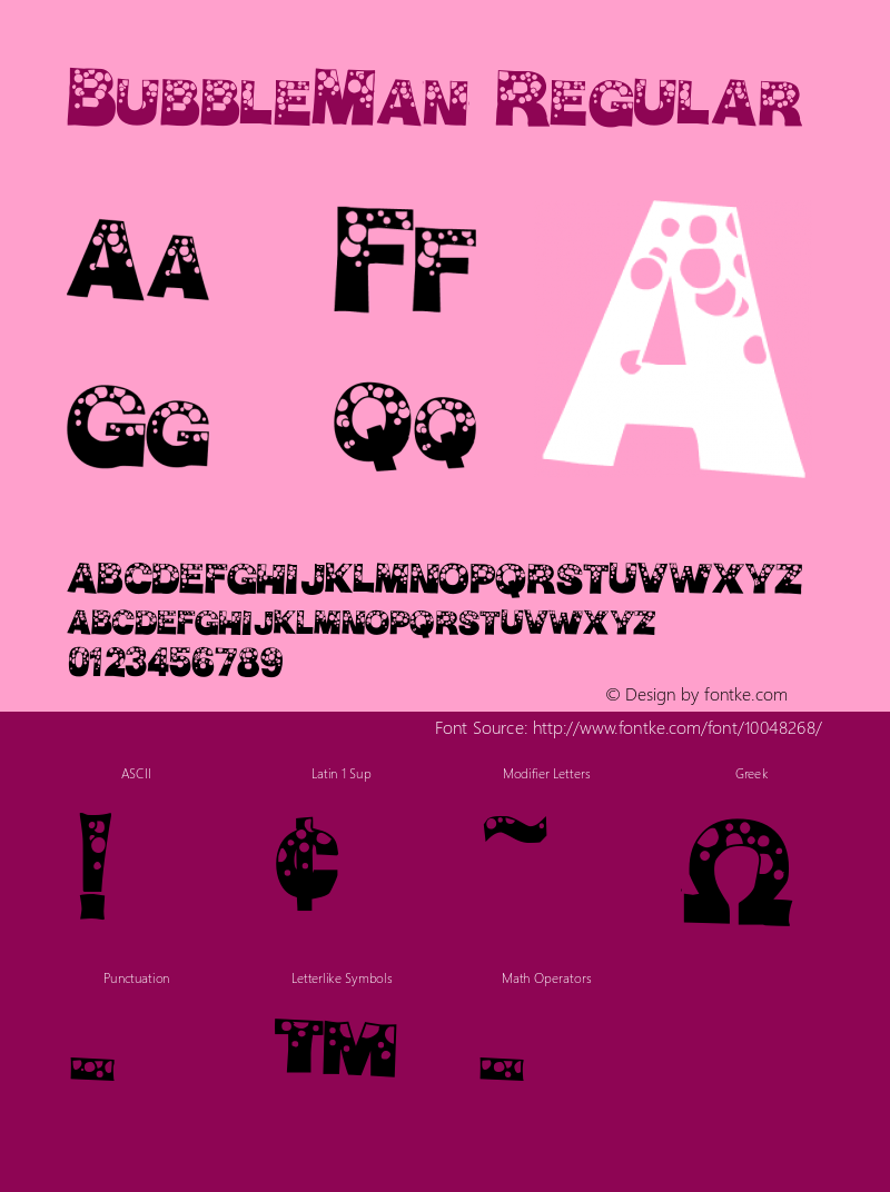 BubbleMan Regular Macromedia Fontographer 4.1.5 8/25/98图片样张