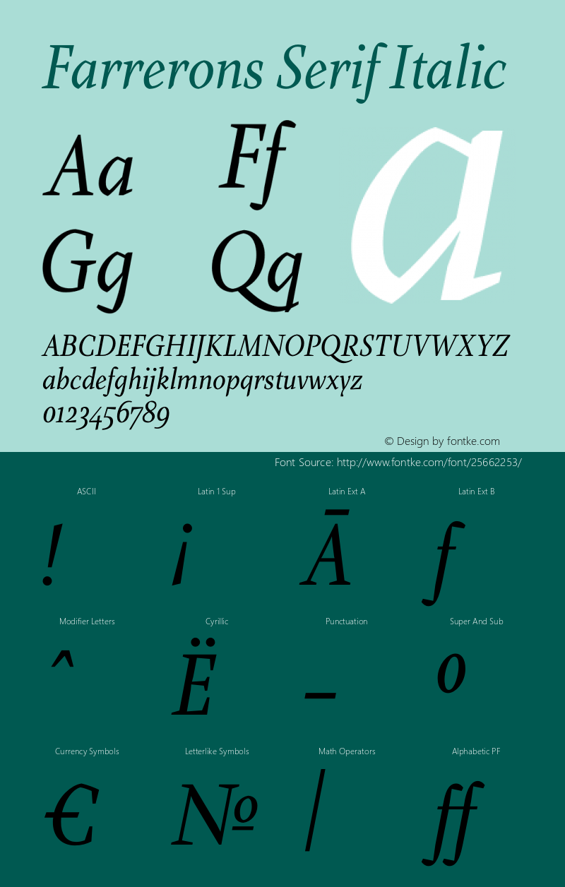 Farrerons Serif Italic Version 1.000; Fonts for Free; vk.com/fontsforfree图片样张