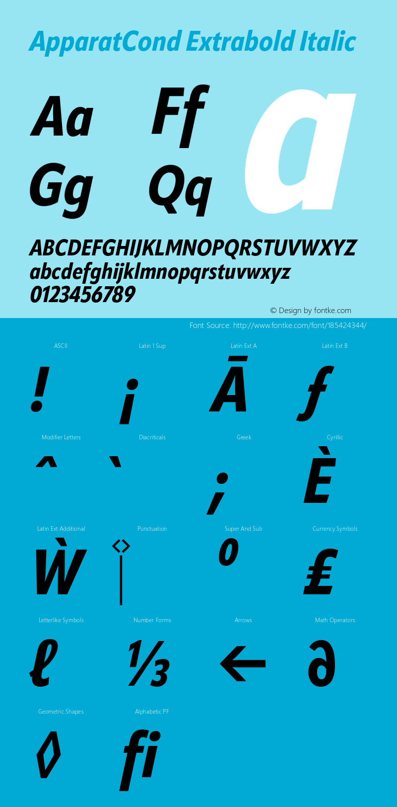 ApparatCond Extrabold Italic Version 1.000;hotconv 1.0.109;makeotfexe 2.5.65596图片样张