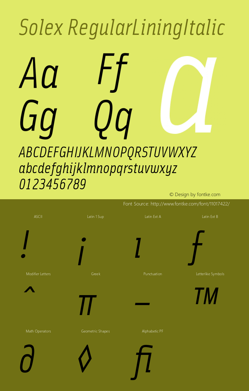 Solex RegularLiningItalic Version 001.000图片样张