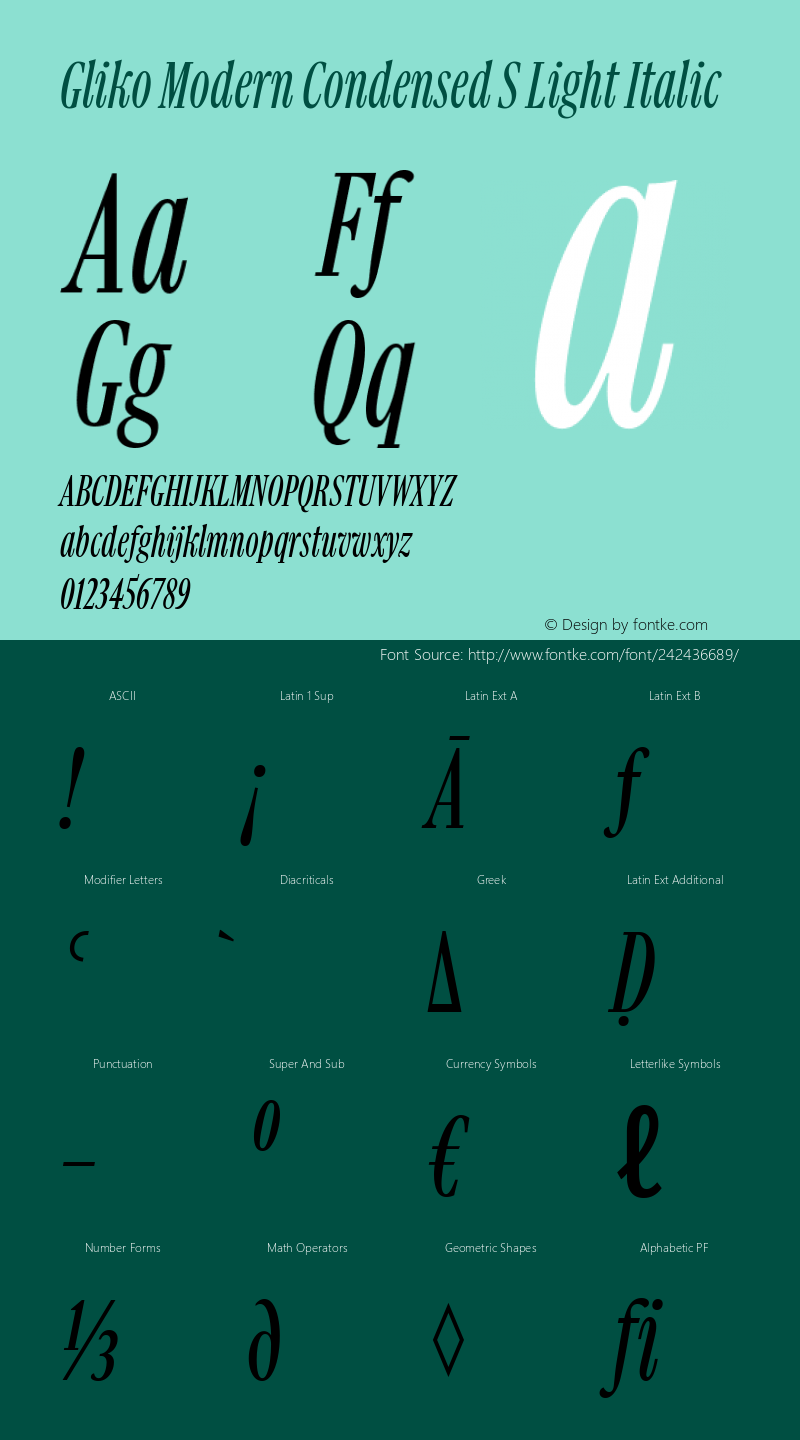 Gliko Modern Condensed S Light Italic Version 2.001图片样张