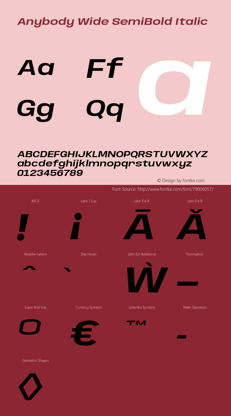 Anybody Wide SemiBold Italic Version 1.000; ttfautohint (v1.8)图片样张