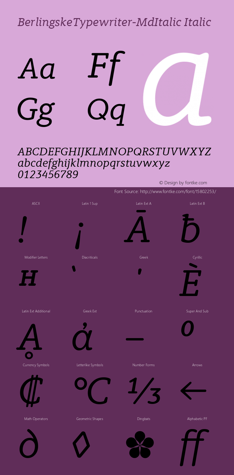 BerlingskeTypewriter-MdItalic Italic Version 1.004图片样张