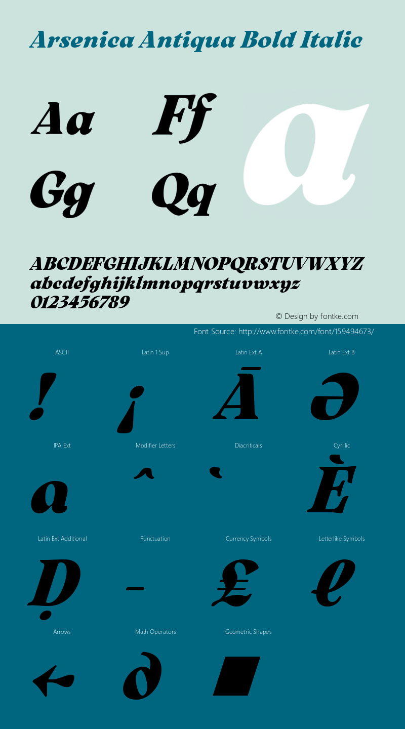 Arsenica Antiqua Bold Italic Version 0.003;hotconv 1.0.109;makeotfexe 2.5.65596图片样张