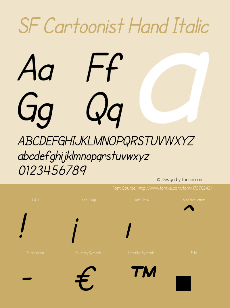 SF Cartoonist Hand Italic ver 2.0; 2000. Freeware.图片样张