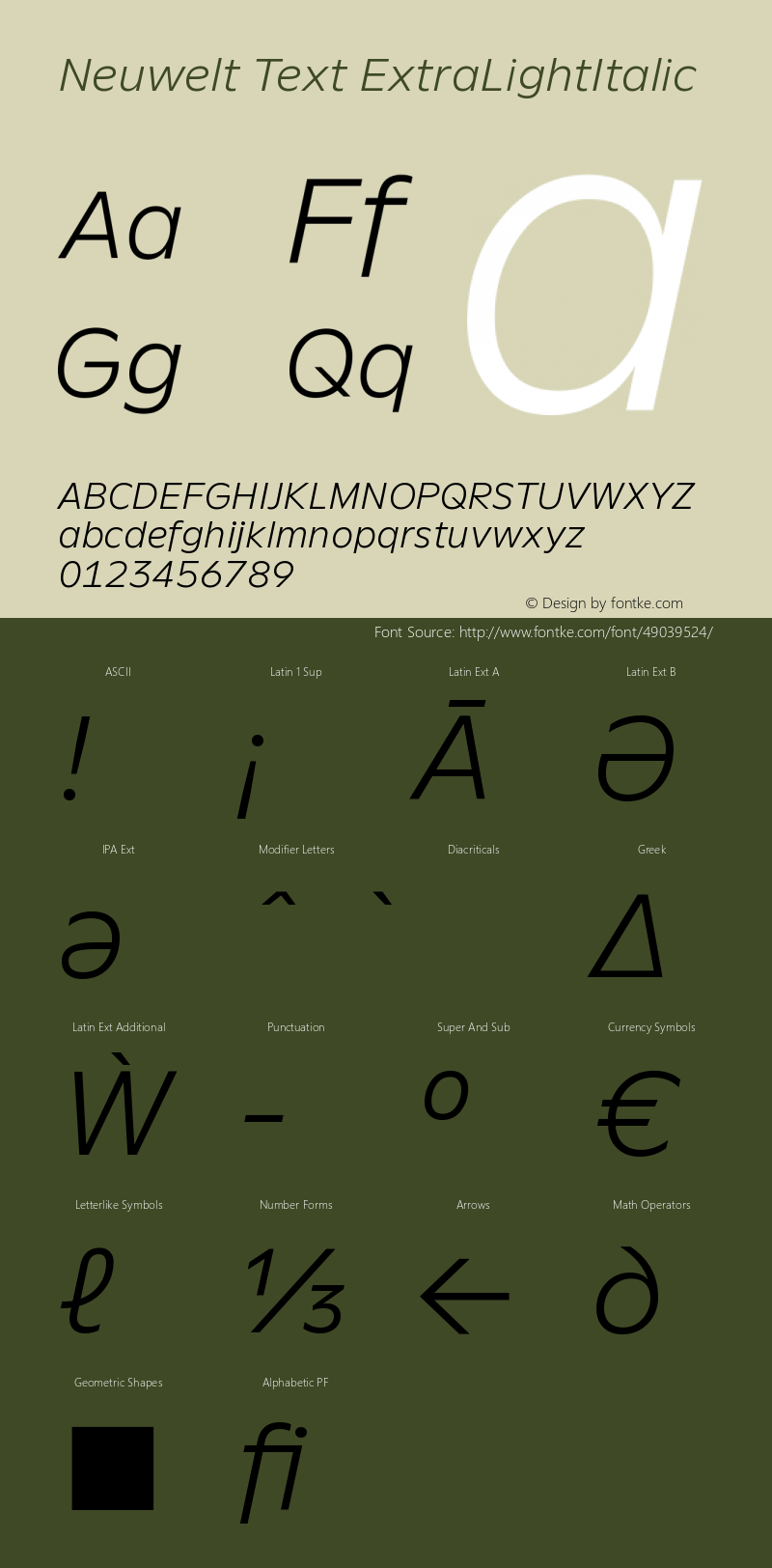 Neuwelt Text ExtraLightItalic Version 1.00图片样张