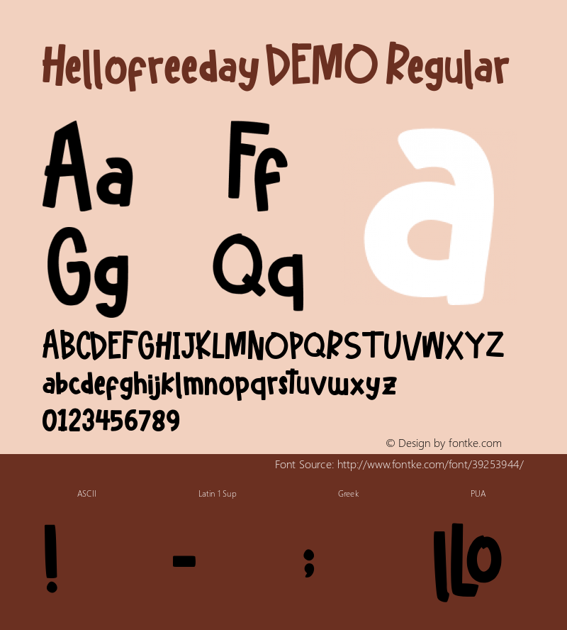 Hellofreeday DEMO Version 1.00;September 21, 2019;FontCreator 11.5.0.2422 64-bit图片样张