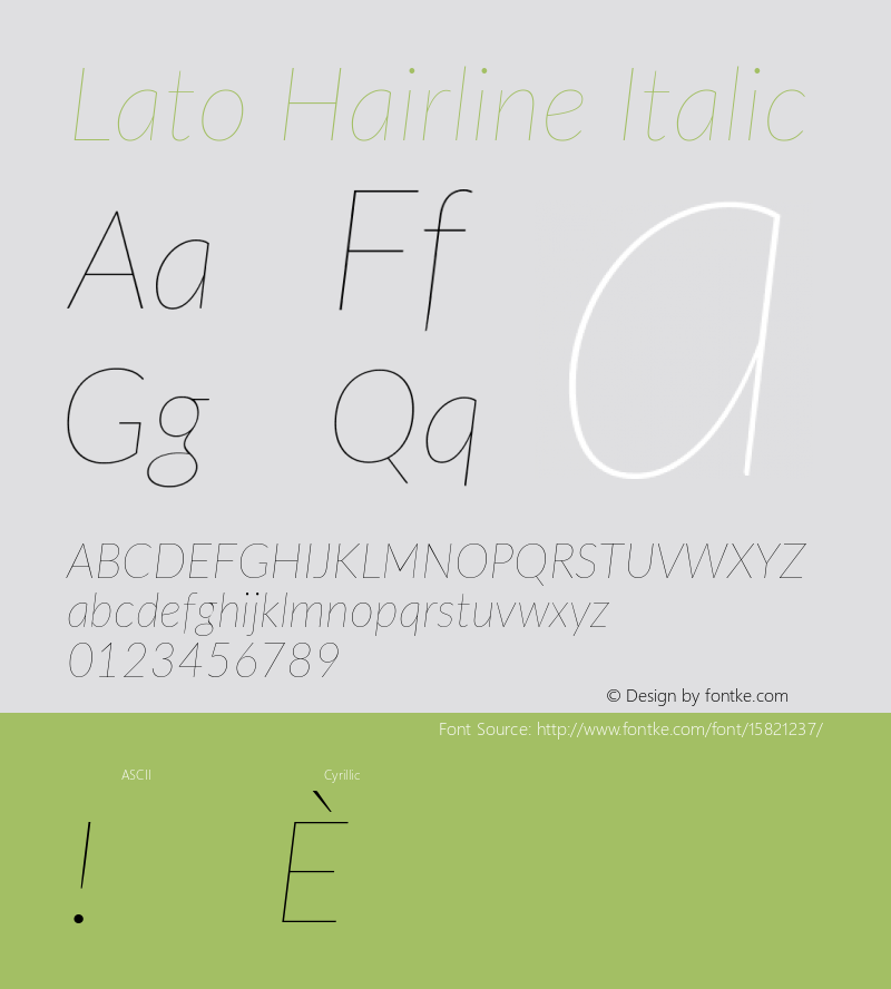 Lato Hairline Italic Version 2.007; 2014-02-27图片样张