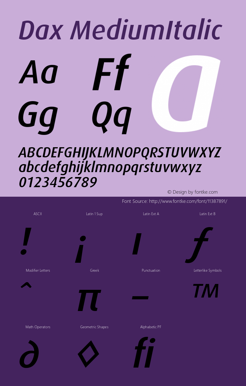 Dax MediumItalic Version 001.000图片样张