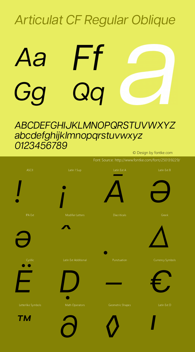 Articulat CF Regular Oblique Version 3.200;FEAKit 1.0图片样张