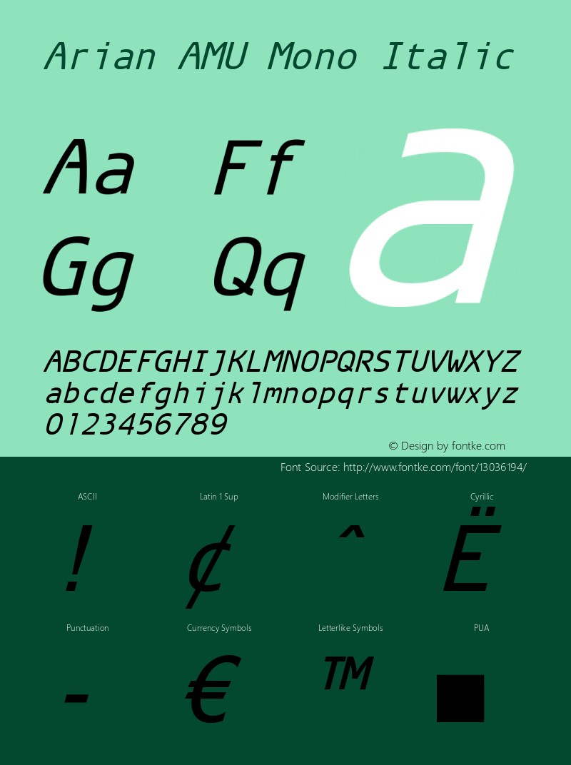Arian AMU Mono Italic Version 3.001 1999图片样张