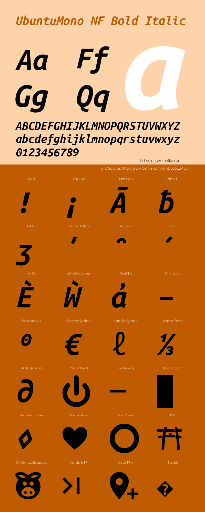 Ubuntu Mono Bold Italic Nerd Font Complete Windows Compatible Version 0.80图片样张