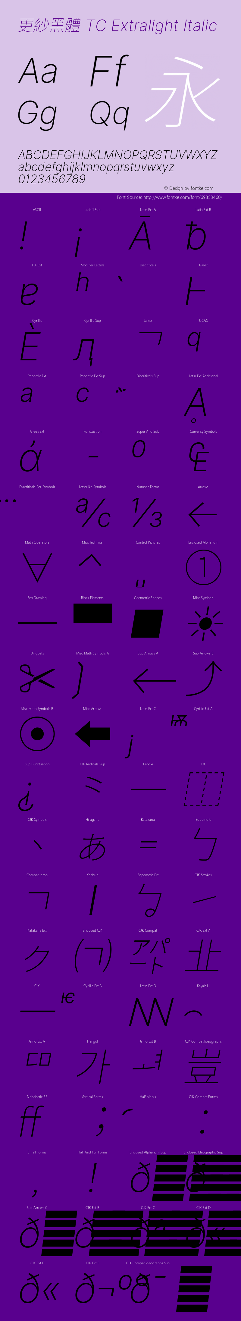 更紗黑體 TC Extralight Italic 图片样张