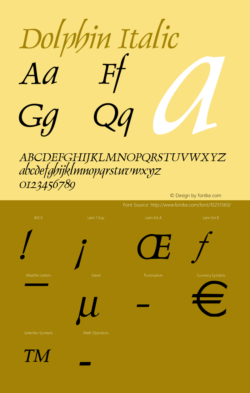 Dolphin Italic Altsys Fontographer 4.1 11/2/95图片样张