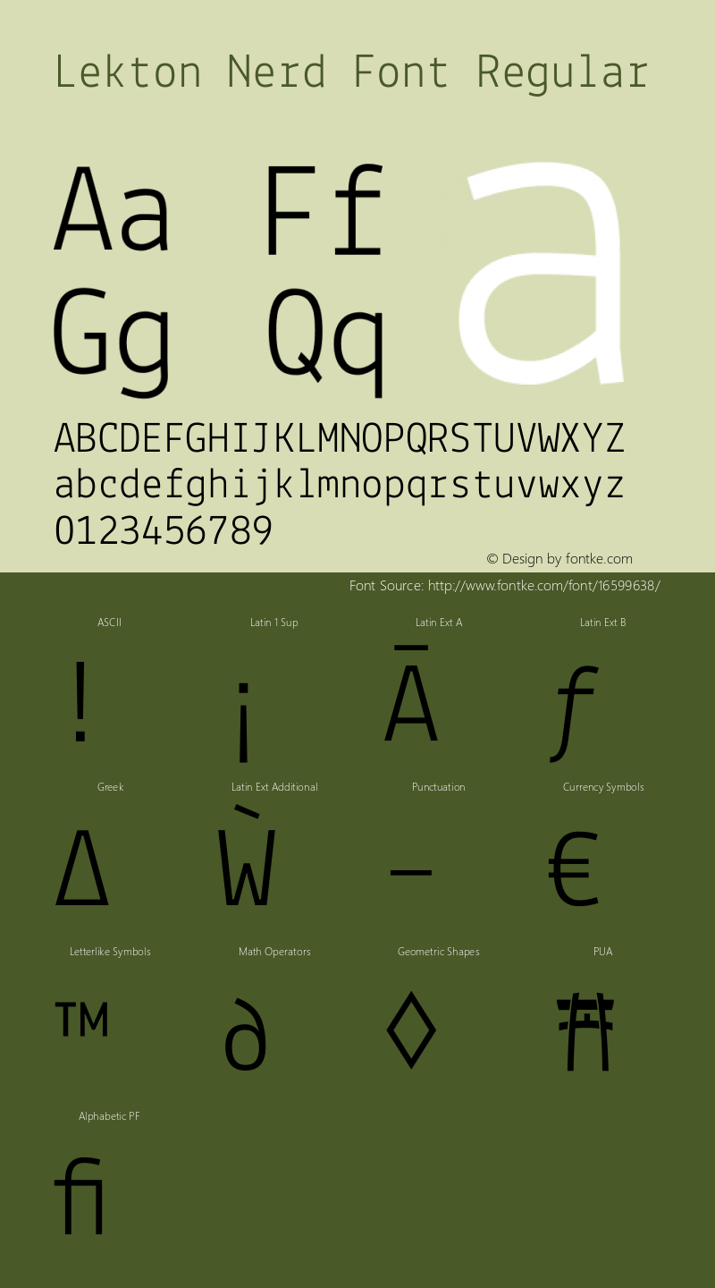 Lekton Nerd Font Regular Version 34.000图片样张