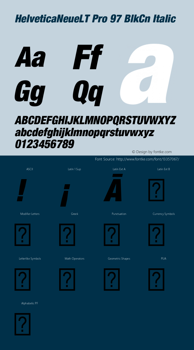 HelveticaNeueLT Pro 97 BlkCn Italic Version 1.000;PS 001.000;Core 1.0.38图片样张