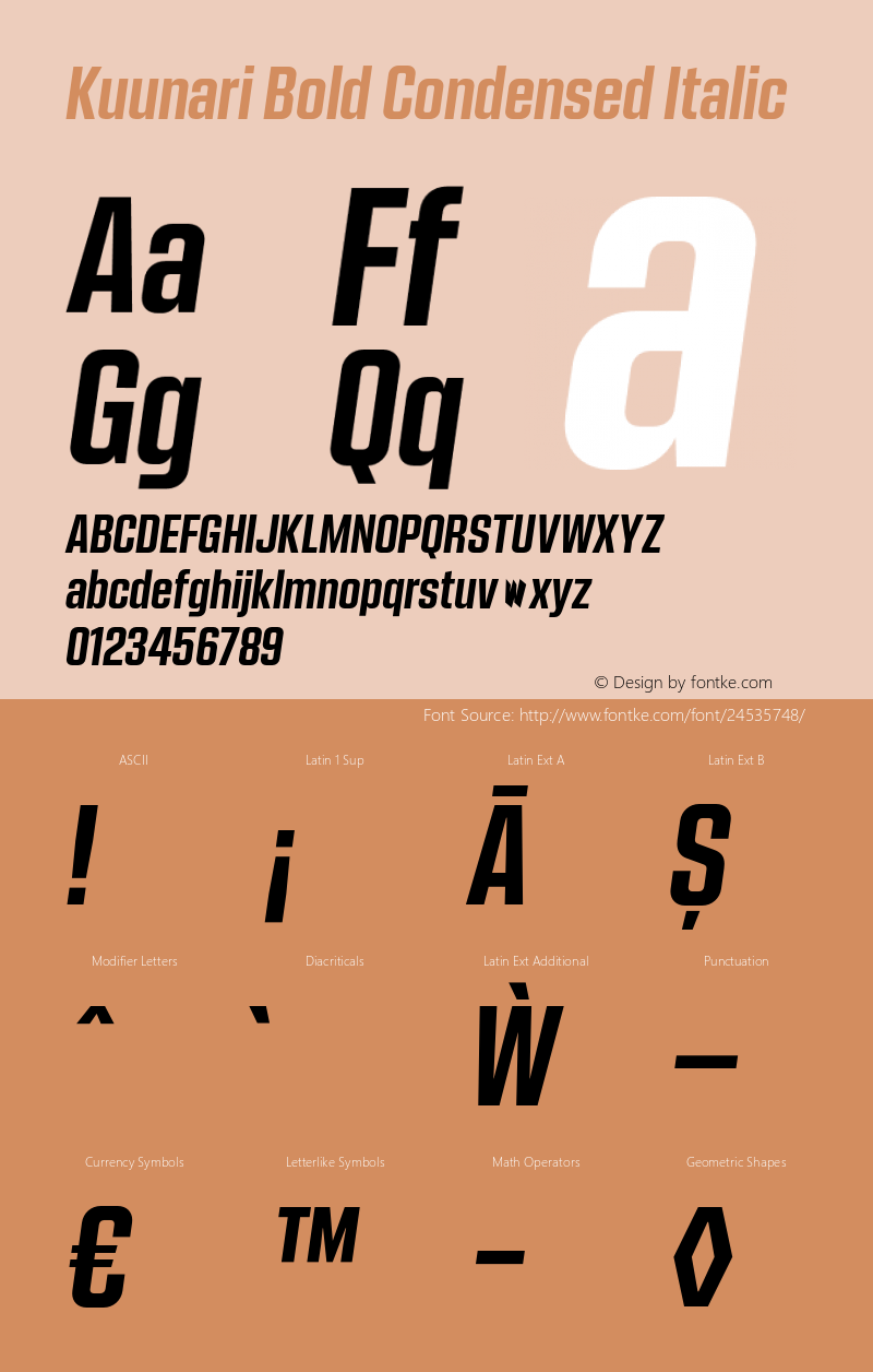 Kuunari Bold Condensed Italic Version 1.000;PS 001.000;hotconv 1.0.88;makeotf.lib2.5.64775图片样张