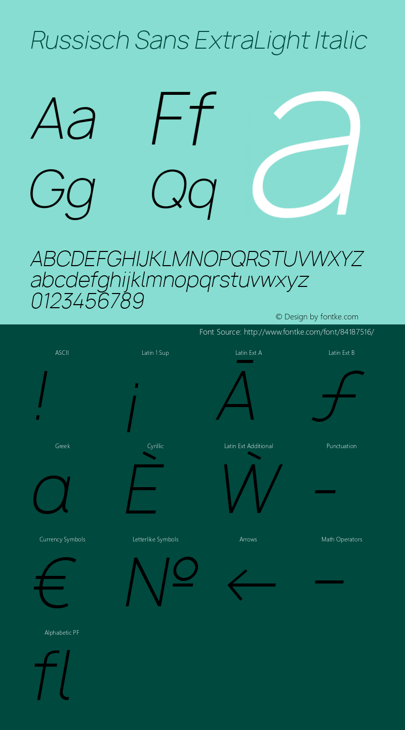 Russisch Sans ExtraLight Italic Version 2.00;September 8, 2020;FontCreator 13.0.0.2681 64-bit; ttfautohint (v1.8.3)图片样张