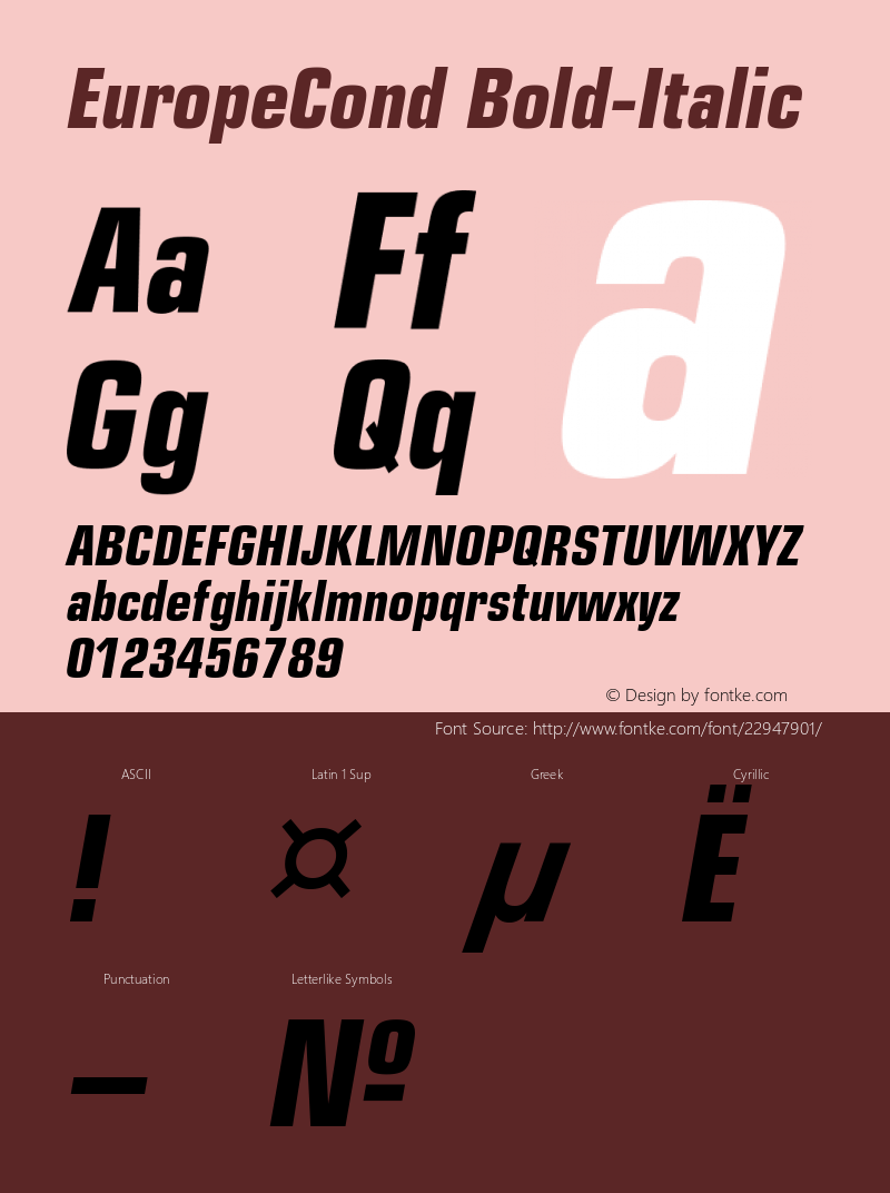 EuropeCond Bold Italic Version 001.001图片样张