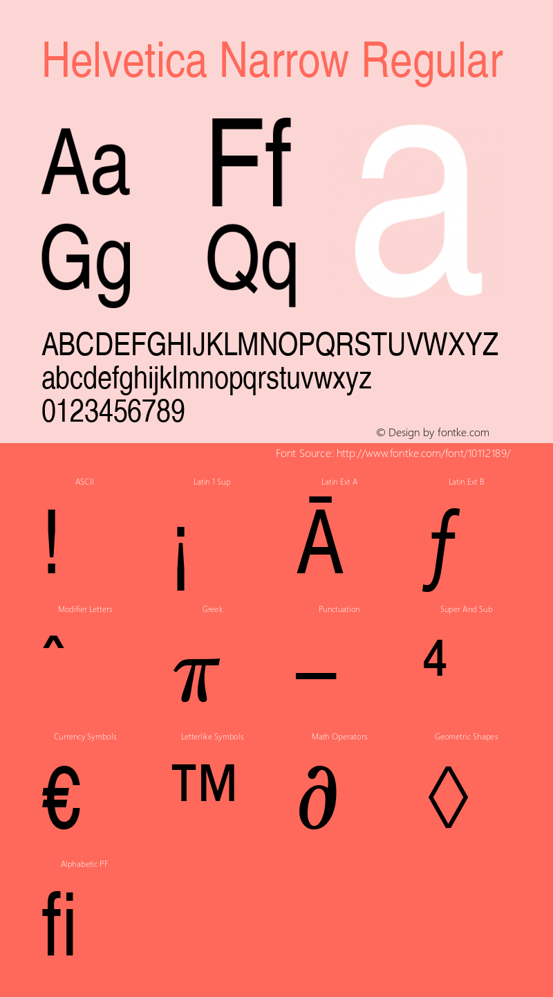Helvetica Narrow Regular Version 1.3 (Hewlett-Packard)图片样张