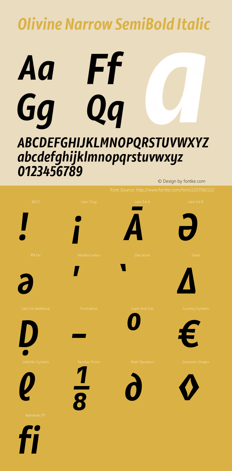 Olivine Narrow SemiBold Italic Version 1.000图片样张