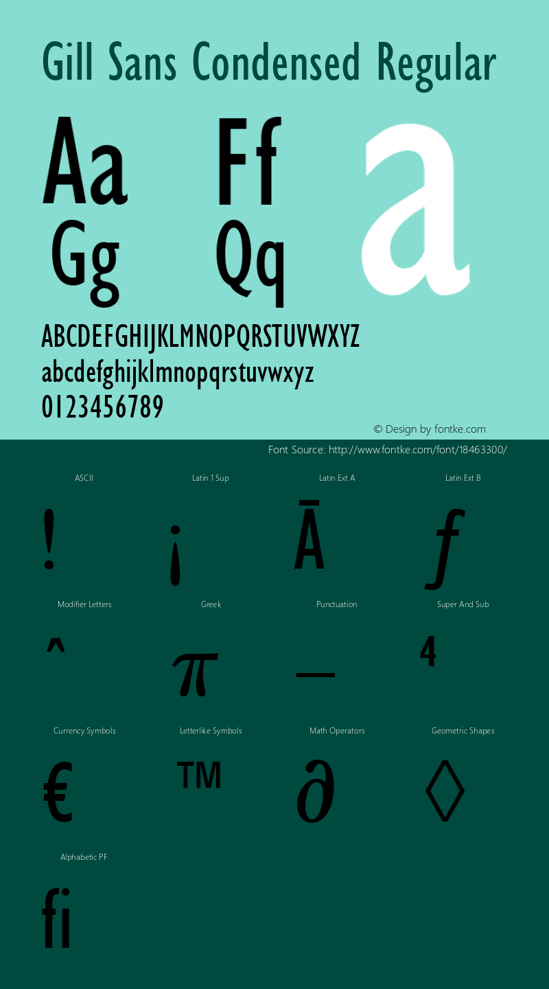 Gill Sans Condensed Regular Version 1.3 (Hewlett-Packard)图片样张