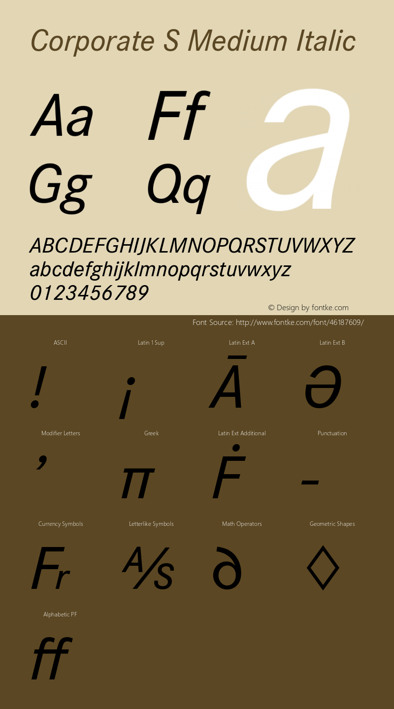 Corporate S Medium Italic Version 1.00图片样张